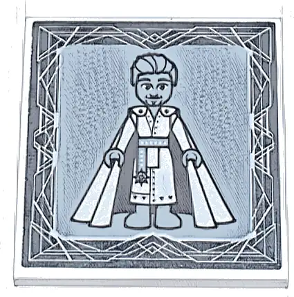 Tile 4 x 4 with Portrait of Male Mini Doll with Cape (King Magnifico) on Light Bluish Gray Background with Geometric Mirror Frame Pattern (Sticker) - Set 43224