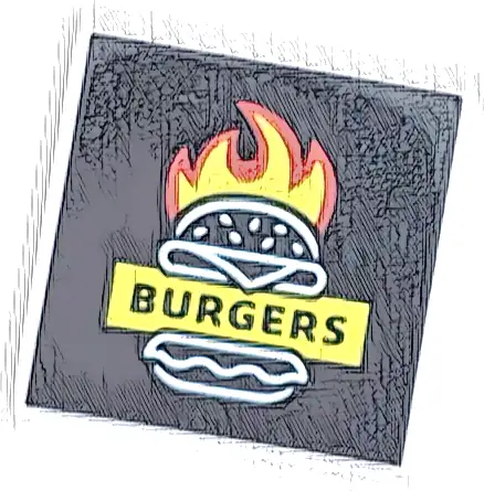 Tile 4 x 4 with Red and Yellow Flames, White Burger Outline and 'BURGERS' Pattern