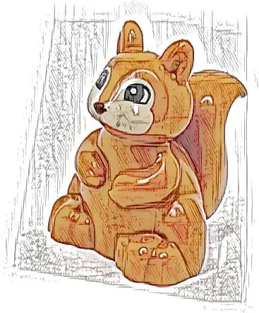 Duplo Squirrel with Tan Face, Black and White Eyes, and Reddish Brown Nose Pattern