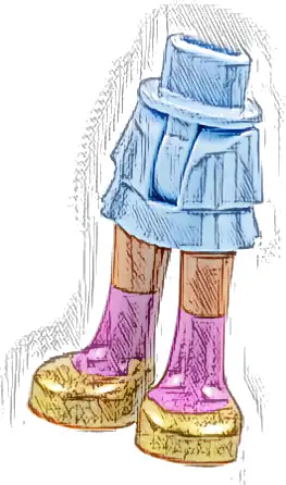 Część LEGO® 1826ec00pb004 Mini lalka, biodra i spódnica warstwowa z odlewanymi sienna nogami i nadrukowanymi złotymi butami z ciemnoróżowymi skarpetkami (wzór) - cienki zawias