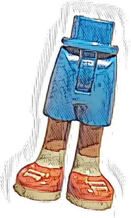 Część LEGO® 1826fc00pb002 Lalka, biodra i szorty z formowanymi czerwonobrązowymi nogami i nadrukowanymi czerwonymi butami z jasnoszarymi sznurówkami, podeszwami i skarpetami (wzór) - cienki zawias