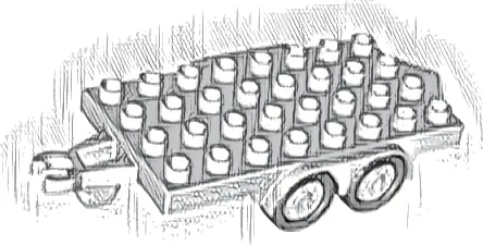 Duplo Trailer Flatbed 4 x 8 Studs with Hitch Ends, Four Black Wheels and White Hubs