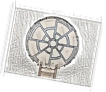 Dish 6 x 6 Inverted with Bar Handle with SW 8 Spoke Death Star Window Pattern