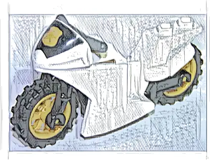 Motorcycle Sport Bike with Black Windshield with Gold Badge Pattern, Black Frame, Pearl Gold Wheels and Dark Bluish Gray Handlebars