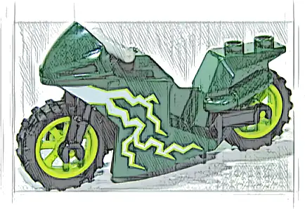 Motorcycle Sport Bike with Black Frame, Lime Wheels and Light Bluish Gray Handlebars with White Lightning Pattern