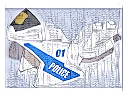 Motorcycle Fairing, Racing (Sport) Bike with Black Windshield with Gold Badge with '01' and 'POLICE' Pattern on Both Sides (Stickers) - Set 60137