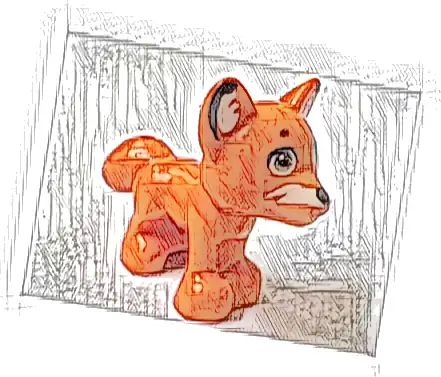 Fox, Friends Style with Black Nose, Dark Tan Eyes, White Face, Ears and Tail Markings Pattern