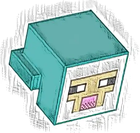 Creature Head Pixelated with Black and White Eyes, Bright Pink Nose, Tan Face with Dark Tan Outline on White Background Pattern (Minecraft Sheep)