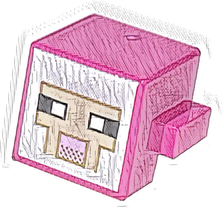 Creature Head Pixelated with Black and White Eyes, Bright Pink Nose, Tan Face with Dark Tan Outline on White Background Pattern (Minecraft Sheep)