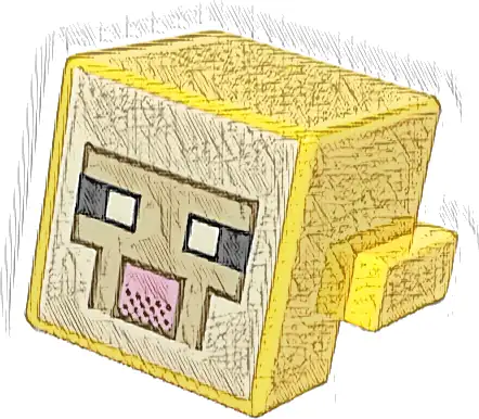 Creature Head Pixelated with Black and White Eyes, Bright Pink Nose, Tan Face with Dark Tan Outline on White Background Pattern (Minecraft Sheep)