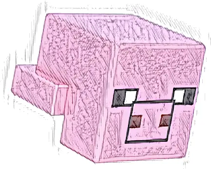 Creature Head Pixelated with Black Eyes and Plain Snout with Black Outline and Dark Red Square Nostrils Pattern (Minecraft Pig)