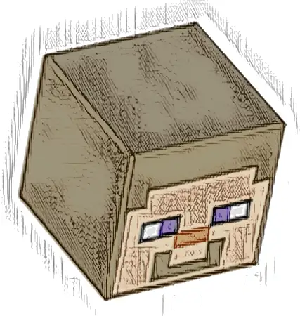 Minifigure, Head, Modified Cube with Pixelated Light Nougat Face, Dark Purple Eyes, Dark Orange Nose, and Smile Pattern (Minecraft Steve)