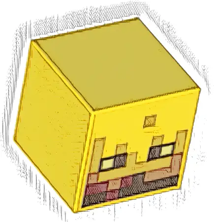 Minifigure, Head, Modified Cube with Pixelated Fire and Black Eyes Pattern (Minecraft Blaze)