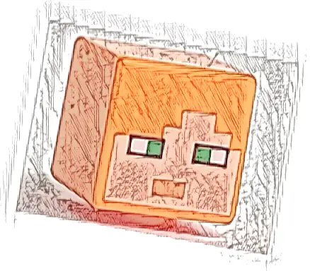 Minifigure, Head, Modified Cube with Pixelated Light Nougat Face, Green Eyes, and Nougat Mouth Pattern (Minecraft Alex)