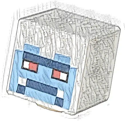 Minifigure, Head, Modified Cube with Pixelated Bright Light Blue Face, Red Eyes, and Dark Blue Mouth and Brow Pattern (Minecraft Yeti)