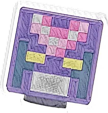 Minifigure, Head, Modified Cube with Pixelated Bright Light Yellow Eyes, White Mouth, Bright Pink and Dark Pink Helmet Pattern (Minecraft Crystal Knight)