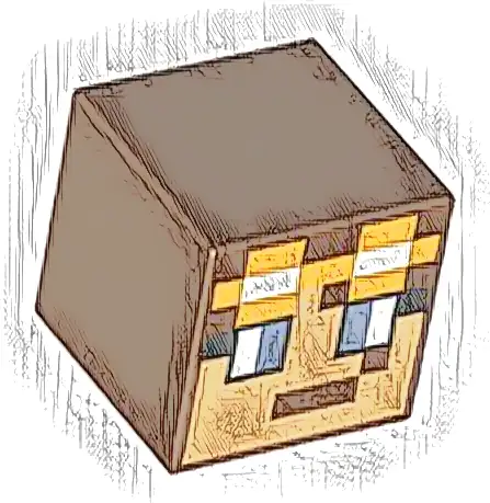 Minifigure, Head, Modified Cube with Pixelated Medium Tan Face, Sand Blue Eyes and Bright Light Orange Goggles Pattern (Minecraft Armorsmith)