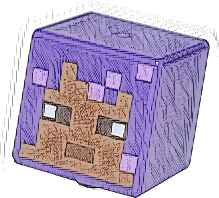 Minifigure, Head, Modified Cube with Pixelated Medium Brown Face, Reddish Brown Mouth, Dark Brown Eyes, and Medium Lavender Highlights Pattern (Minecraft Efe)