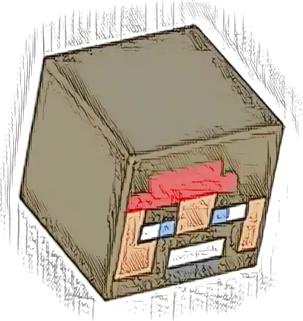 Minifigure, Head, Modified Cube with Pixelated Nougat Face, Beard, Red Bandana, Medium Blue Eyes, Mouth with White Teeth Pattern (Minecraft Swashbuckler)
