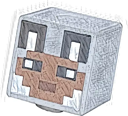 Minifigure, Head, Modified Cube with Pixelated Medium Brown Face, Black Eyes, Reddish Brown Mouth, Ears with White Auricles, Fur on Cheeks Pattern (Minecraft Wolf Skin)