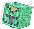 Część LEGO® 19729pb091 Minifigurka, Głowa, Zmieniona Kostka z Pikselowym Ciemnozielonym i Złotym Hełmem z Pionowymi Zielonymi Paskami i Czarnym Otworem, Wzór (Minecraft Rycerz Kaktus)