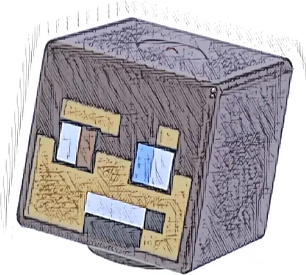 Minifigure, Head, Modified Cube with Pixelated Medium Nougat Face, Reddish Brown and Medium Blue Eyes, Black and White Mouth Pattern (Minecraft Safari Ranger)