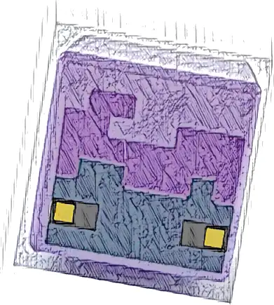 Minifigure, Head, Modified Cube with Pixelated Medium Lavender and Sand Blue Face with Black and Yellow Eyes Pattern (Minecraft Breeze)