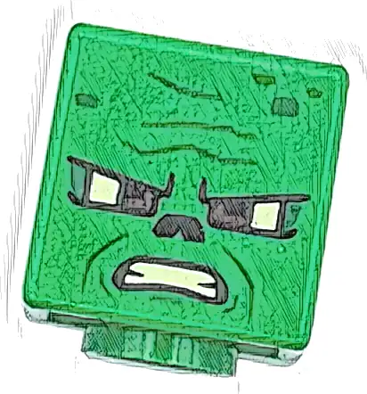 Minifigure, Head, Modified Cube with Bright Light Yellow and Reddish Brown Eyes, Black Nose, Green Spots and Wrinkles, Angry Open Mouth with Teeth Pattern