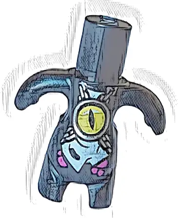 Body, Dreamzzz Creature / Dreamling with Yellow Evil Eye with Slit Pupil in Silver Pendant on Chains, Magenta Spots, and Torn White Skirt Pattern