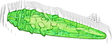 Flame / Vapor Trail with Ovals and Axle Hole End with Marbled Yellowish Green Pattern