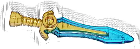 Minifigure, Weapon Sword with Stud with Molded Trans-Dark Blue Blade Pattern