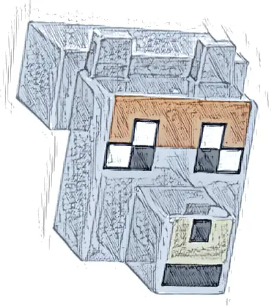 Creature Head Pixelated with Snout with Black and White Eyes Large, Tan Muzzle, Medium Nougat Fur Pattern (Minecraft Tamed Wolf)