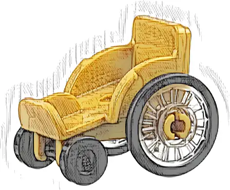 Mini Doll, Utensil Wheelchair with Trans-Clear Wheelchair Wheels with Technic Pin Hole and Black Trolley Wheels (2135 / 80441pb01 / 2496)