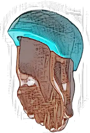 Mini Doll, Hair Combo, Hair with Hat, Long with Molded Medium Azure Bicycle Helmet Pattern