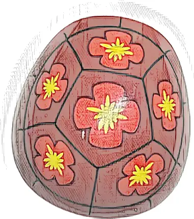 Large Figure Armor, Round, Smooth with Black Lines and Red and Yellow Flowers Pattern (Squirt Turtle Shell)