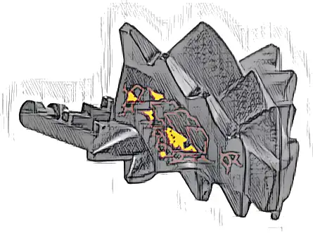 Dragon Head (Ninjago) Jaw with Spikes, 8 Studs and 2 Bar Handles on Back with Bright Light Orange Eyes and Dark Red Scales Pattern