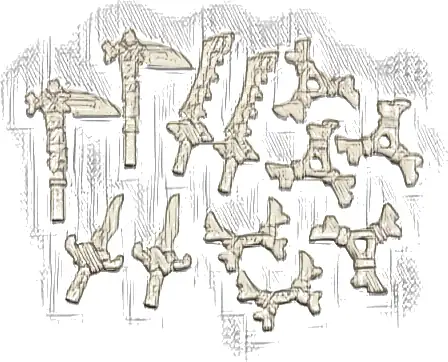 Minifigure, Weapon Pack Bone Sickles, Swords, Hooks, and Shuriken Throwing Stars, 12 in Bag (Multipack)