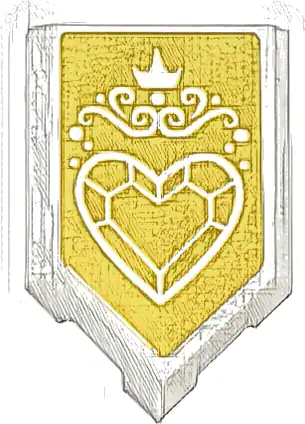 Tile, Modified 2 x 3 Pentagonal with White Crystal Heart, Swirls, and Crown on Gold Background Pattern (Sticker) - Set 43205