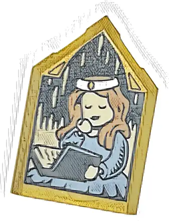 Tile, Modified 2 x 3 Pentagonal with HP Portrait - Sleeping Witch Pattern