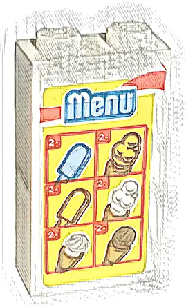 Brick 1 x 2 x 3 with 'Menu', Ice Cream Cones and Bars on Yellow Background Pattern (Sticker) - Set 60253