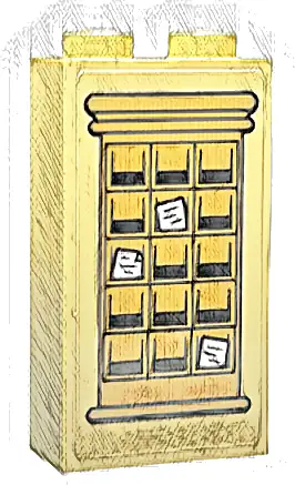 Brick 1 x 2 x 3 with Medium Nougat Mail Organiser Cabinet with White Papers with Black Outline Pattern (Sticker) - Set 76423