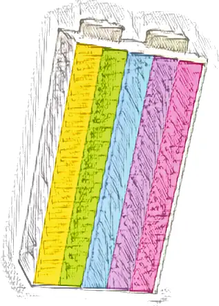 Brick 1 x 2 x 3 with Yellow, Lime, Bright Light Blue, Medium Lavender and Dark Pink Stripes Pattern