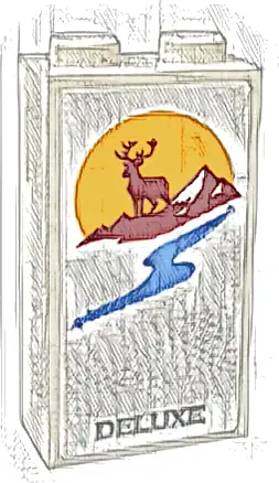 Brick 1 x 2 x 3 with Silver 'DELUXE', Bright Light Orange Sun, Medium Blue River, Reddish Brown Deer and Mountain Pattern (Sticker) - Set 60283