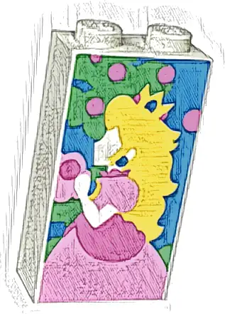 Brick 1 x 2 x 3 with Bright Green Tree and Princess Peach with Yellow Hair and Crown, Bright Pink and Dark Pink Dress on Dark Azure Background Pattern