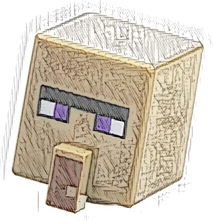 Minifigure, Head, Modified Cube Tall with Raised Rectangle with Pixelated Black Unibrow, Dark Purple Eyes, and Reddish Brown Nose Pattern (Minecraft Witch)