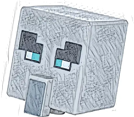 Minifigure, Head, Modified Cube Tall with Raised Rectangle with Pixelated Black Eyebrows, Dark Turquoise Narrow Eyes, and Dark Bluish Gray Nose Pattern (Minecraft Illager / Pillager)