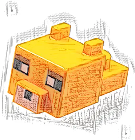 Creature Head Pixelated with Ears, Nose, and Face with White Eyes, Reddish Brown Eyebrows, and White Nose Pattern (Minecraft Fox)