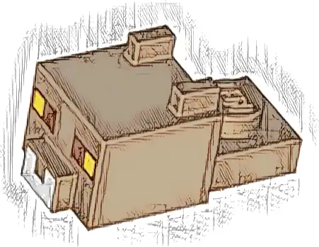 Creature Head Pixelated with Ears, Nose, and Face with Reddish Brown and Yellow Eyes and White Nose Pattern (Minecraft Tabby Cat)