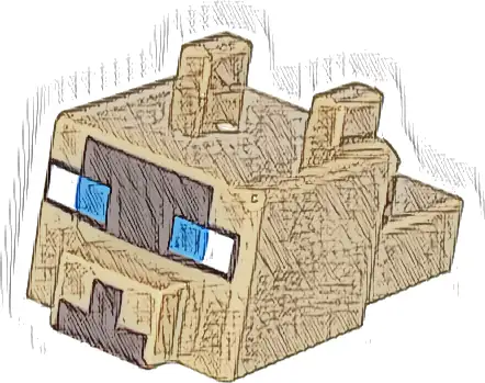 Creature Head Pixelated with Ears, Nose, and Face with Blue Eyes and Dark Brown Nose and Face Pattern (Minecraft Cat)