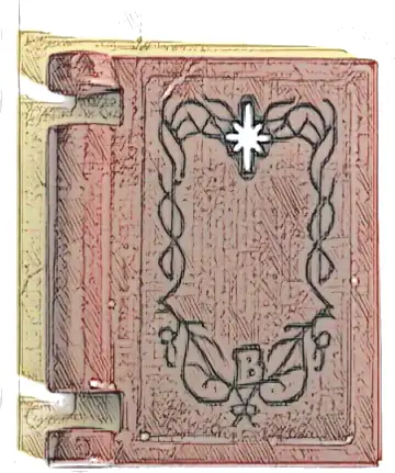 Minifigure, Utensil Book Cover with Black Ornate Filigree Border with Capital Letter B and White Star Pattern (Sticker) - Set 10316